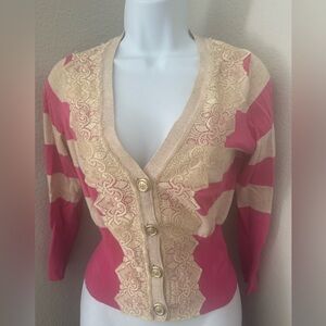 Pink and Cream Lace Trim Cardigan